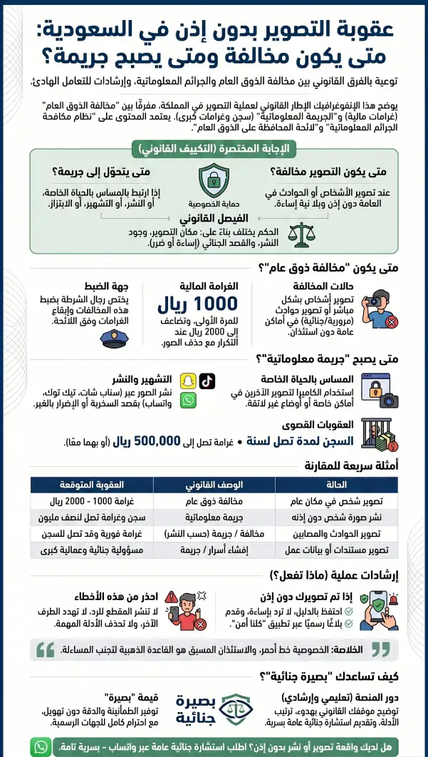 دليل عقوبات التصوير بدون إذن بالسعودية
